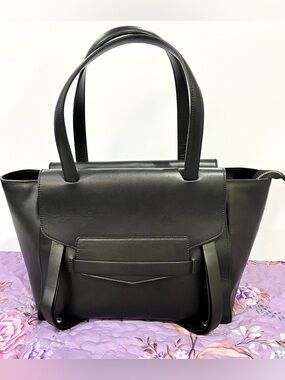 Chic Italian Genuine Jet Black Leather Tote Bag - Made in Italy - With Tags